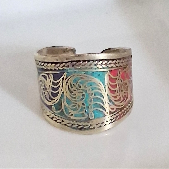 Jewelry - TURQUOISE INLAY RING ADUSTABLE 9-11